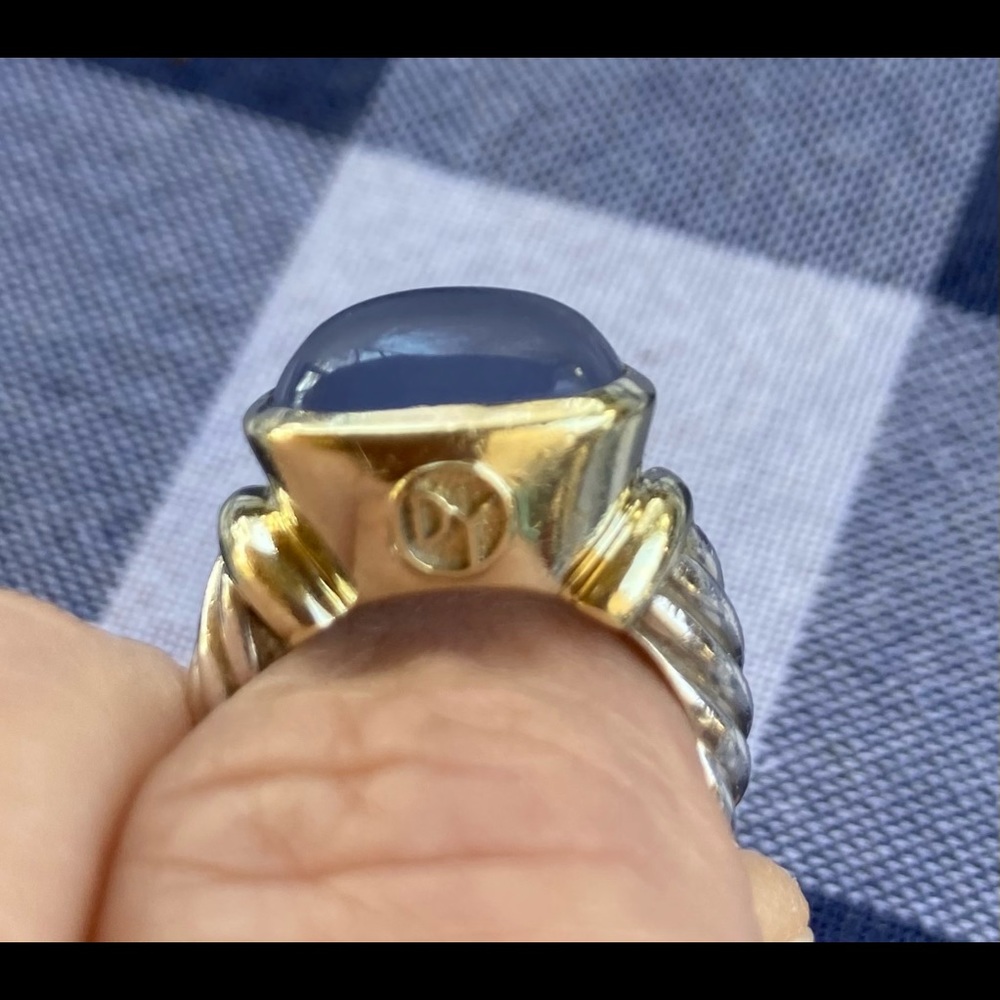 Authentic David Yurman Ring Blue Chalcedony Quartz  White Gold 7.5